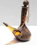 בקבוק ספרדי ישן מעור זכוכית מתכת ועץ, במראה הרפתקני נהדר