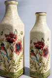בקבוקי נוי / אגרטלים גדולים מקרמיקה עם ציורי פרחים וציפורים