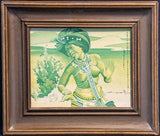 הדפס אפריקאי על סיבית של אישה חשופת חזה בשדה קקטוסים בגוונים ירוקים, גודל : 34 ס"מ רוחב, 29 ס"מ גובה - Gallery Hemli - גלריה המלי