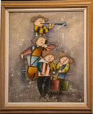 הקונצרט, ציור שמן על בד ציור של J Roybal Whimsical, גודל 61 ס"מ רוחב, גובה 27 ס"מ, קיימים פגמים וקילוף לצבע - Gallery Hemli - גלריה המלי